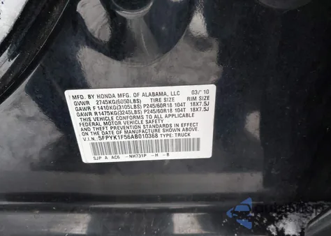 2010 Honda Ridgeline Rtl from USA, damaged, VIN 5FPYK1F56AB010368